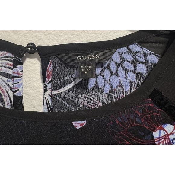 GUESS Size Medium MARINDA Floral Print Long Sleeve Blouse Sheer Boho Flare READ - Picture 5 of 12